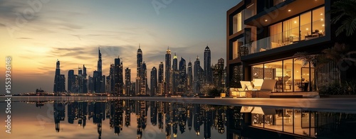 Luxury modern architecture showcasing dubai skyline at sunset urban landscape real estate photography