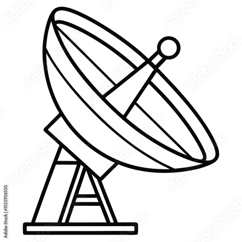 Minimalist line art icon of a satellite dish in black and white