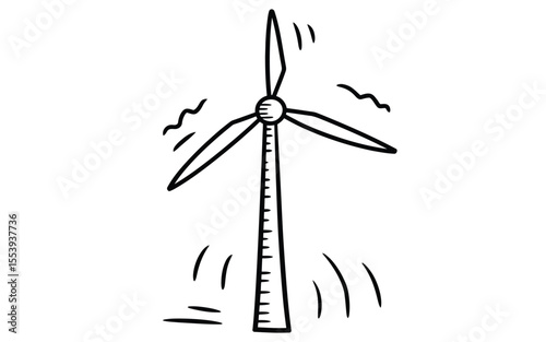 Hand drawn illustration of a wind turbine generating clean energy
