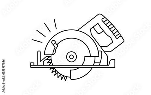 Simple line art illustration of a circular saw on a white background