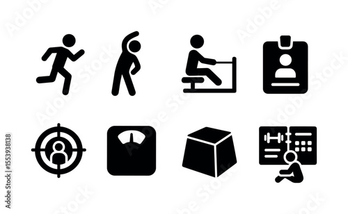 Fitness, exercise solid icon set. workout, measurement, health icons solid collection