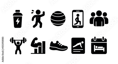Fitness, exercise filled icon set. workout, health, training icons collection