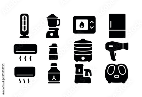 Home appliance solid icon set. kitchen, electrical household icons collection