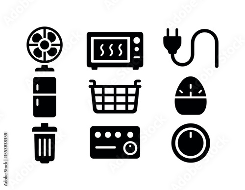 Kitchen appliance solid icon set. home gadgets, cooking tool icons collection