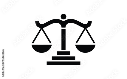 Black silhouette of justice scales on a white background symbolizing law and balance