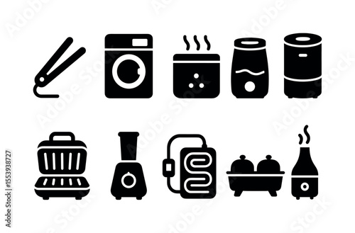 Home appliances solid icon set. kitchen, laundry, cooking, tools solid collection