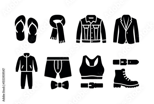 Fashion, clothing filled icon set. apparel, accessories, footwear stylish collection