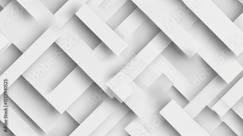 Modern abstract background with layered white rectangular shapes creating geometric pattern, with soft shadows adding depth and dimension, evoking clean, minimalistic, and contemporary aesthetic