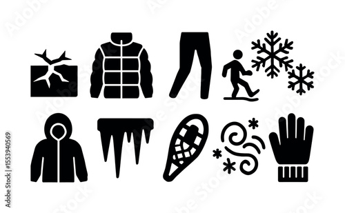 Winter activities solid icon set. skiing, snowboarding, cold weather icons solid collection