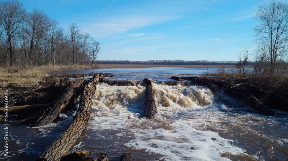 Obraz premium River rapids, log dam