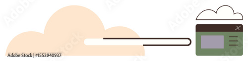 Cloud shape linked to a progress bar connected to a browser window, symbolizing cloud storage access, data transfer, or web hosting. Ideal for technology, cloud computing, progress tracking