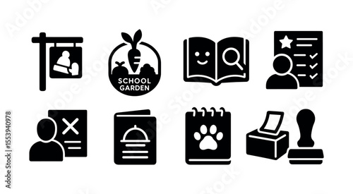 Education, learning filled icon set: school, study tools, knowledge filled icons collection
