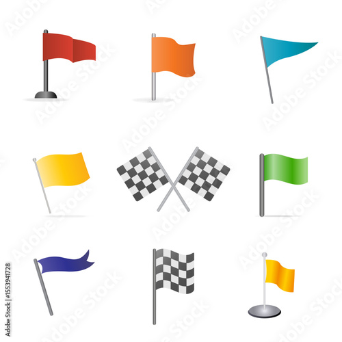 A collection of nine colorful flag icons arranged in a three-by-three grid against a white background