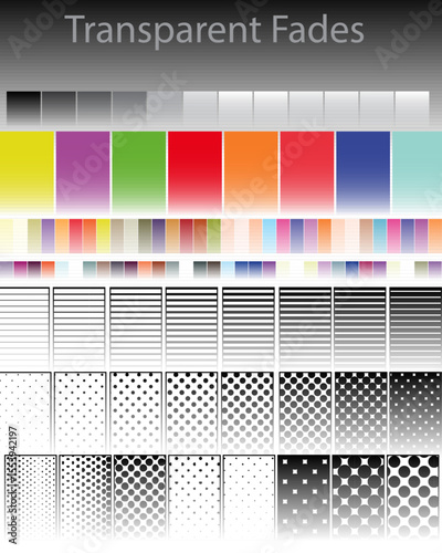 A comprehensive graphic design and print test chart featuring a variety of color and grayscale gradients, color swatches, and halftone patterns. The chart includes rows of linear gradients, color pale