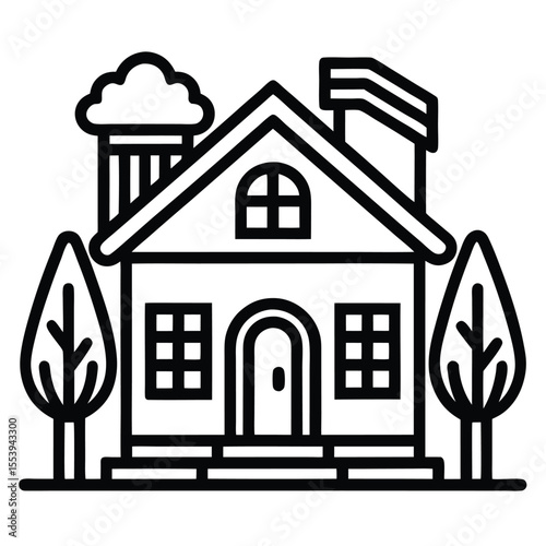 Simple black and white line art house icon with a clean white background