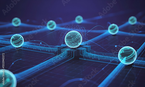 Digital network of interconnected spheres, futuristic concept