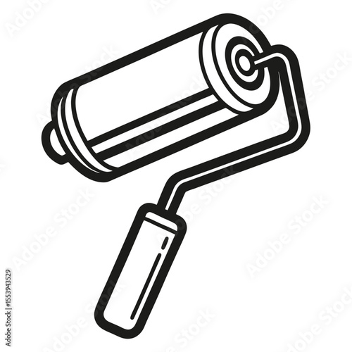 Simple black and white line art icon of a paint roller for design projects
