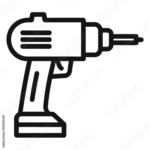 Clean line art icon of a power drill in black and white