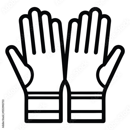 Simple black and white line art icon of protective gloves for safety and hygiene