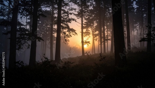 Pixel Art Sunrise In Misty Forest