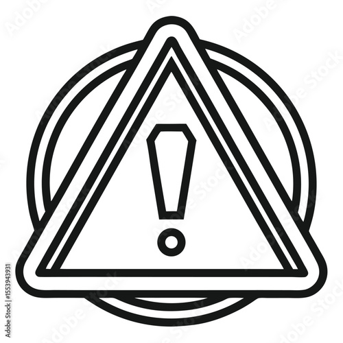 Simple black and white line art safety alert warning sign icon