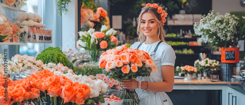 young woman with flowers in the garden