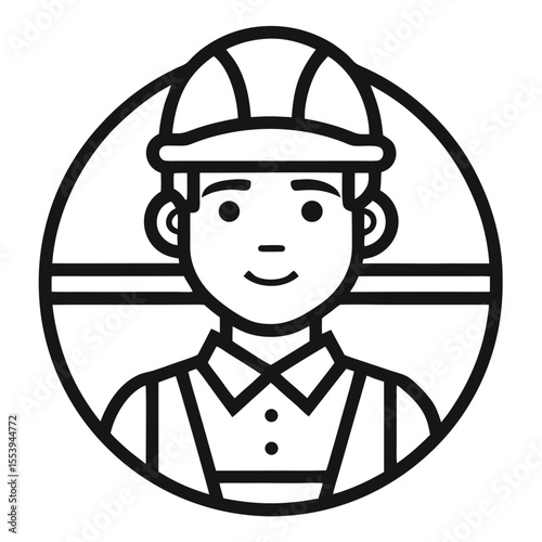 Simple black and white line art icon representing a worker s profile