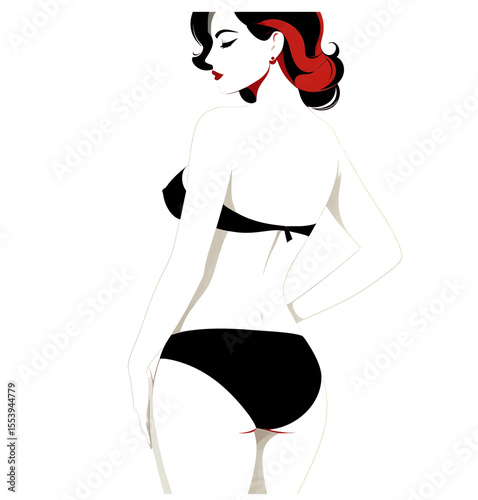 Minimalist vector illustration of a woman wearing a bikini