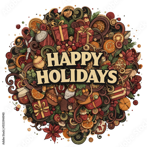 Joyful and richly detailed maximalist holiday celebration vector, perfect for festive greetings and seasonal marketing campaigns