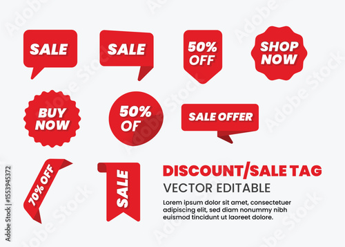 Set of vector red starburst, sunburst badges. Simple flat style vintage labels, stickers with sale discount text. Sale quality tags and labels. Template banner shopping badges.