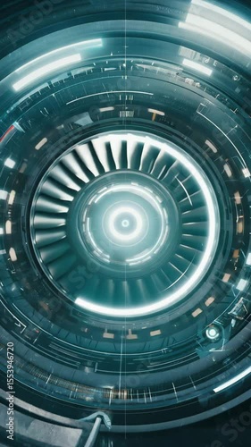 A high-tech turbine core animation, with neon circular pulses and rotating energy rings, providing a sci-fi depth perfect for futuristic interfaces or HUD overlays.
