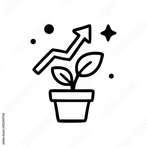A plant in a pot with an upward trending graph, symbolizing growth and success.