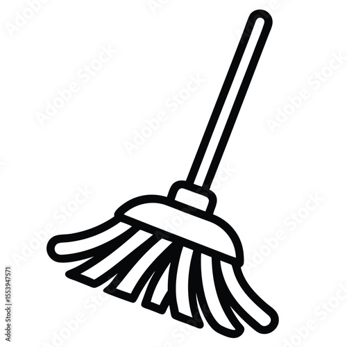 Clean black and white line art icon of a mop on a white background