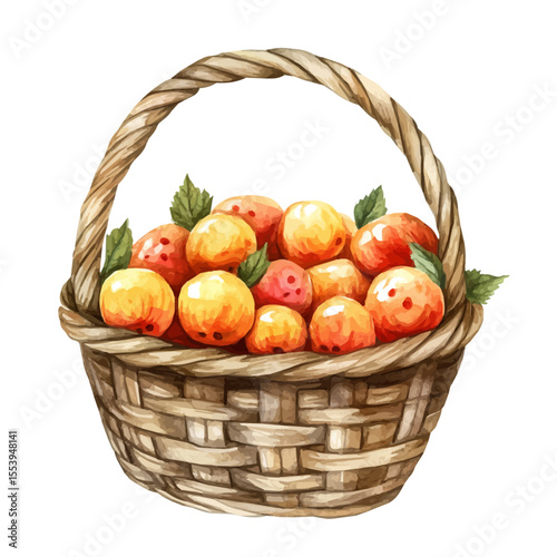 watercolor of Cloudberry Fruit Basket, vector, isolated on a white background.