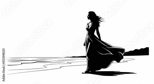 silhouette of a girl in a dress