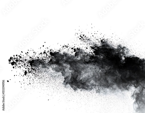 Black powder explosion on white background