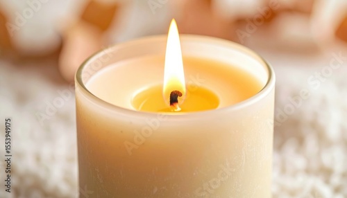 Burning Beige Candle With Soft Light