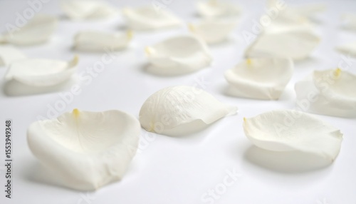 Elegant Arrangement Of White Rose Petals On White Background