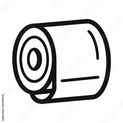 Simple black and white line art icon of a toilet paper roll