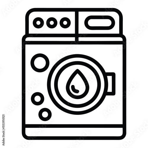 Clean black and white line art icon of a washing machine for household use