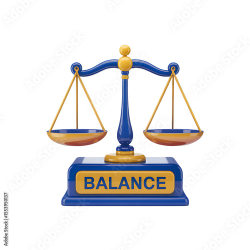 Artistic 3d illustration of a law scale symbolizing justice and equilibrium isolated on black