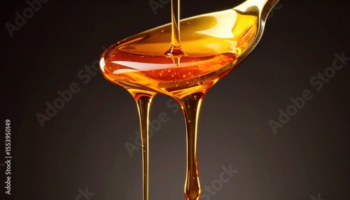Honey Dripping From Spoon On Dark Background