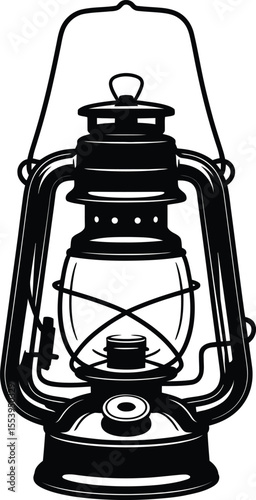Kerosene Lantern Silhouette Vector – Vintage Oil Lamp Icon Illustration
