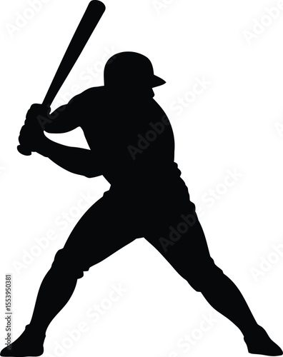 Baseball Player Silhouette Vector – Batter Hitting Pose Icon Illustration