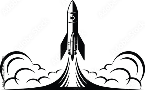 Rocket Silhouette Launch Vector – Minimalist Spacecraft Taking Off Illustration