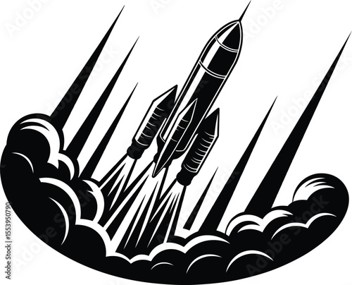 Rocket Launch Silhouette Vector – Retro Spacecraft in Motion Graphic Design