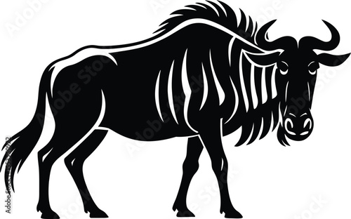 Black Wildebeest Silhouette Vector – Stylized African Animal Icon for Wildlife Designs