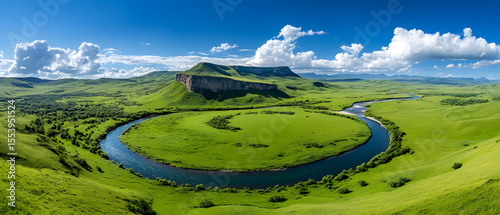 landscape with green grass and blue sky