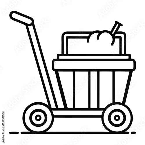 Simple black and white line art icon of a cleaning cart