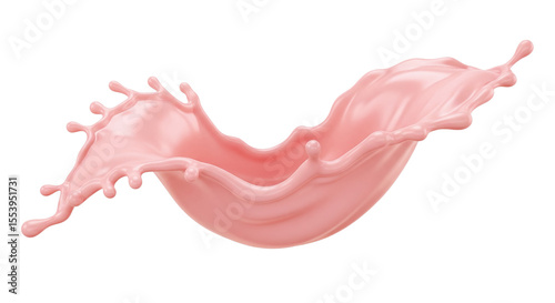 Pink milk splash dynamic, isolated on transparent background